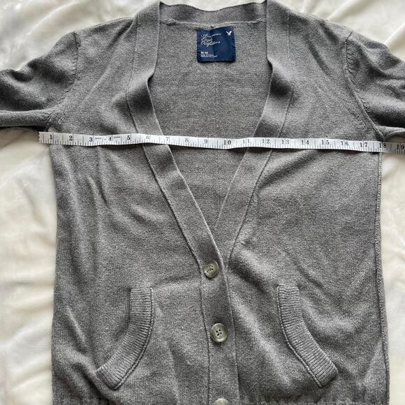Y2K preppy American Eagle grey knit long sleeve button up cardigan size medium - Picture 7 of 8
